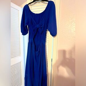 Puff sleeve royal blue maxi dress